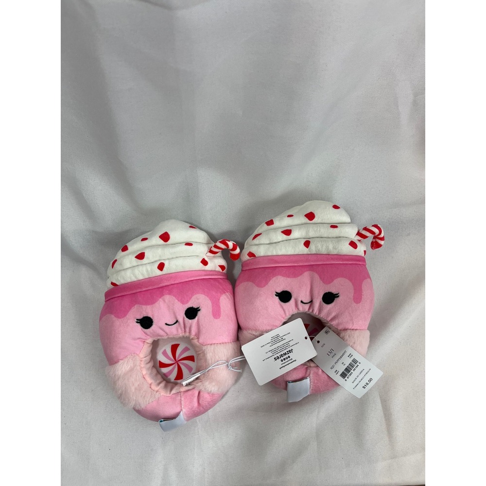 Squishmallows Peppermint Hot Cocoa Pink Plush Slippers Kids Size 13/1 NWT